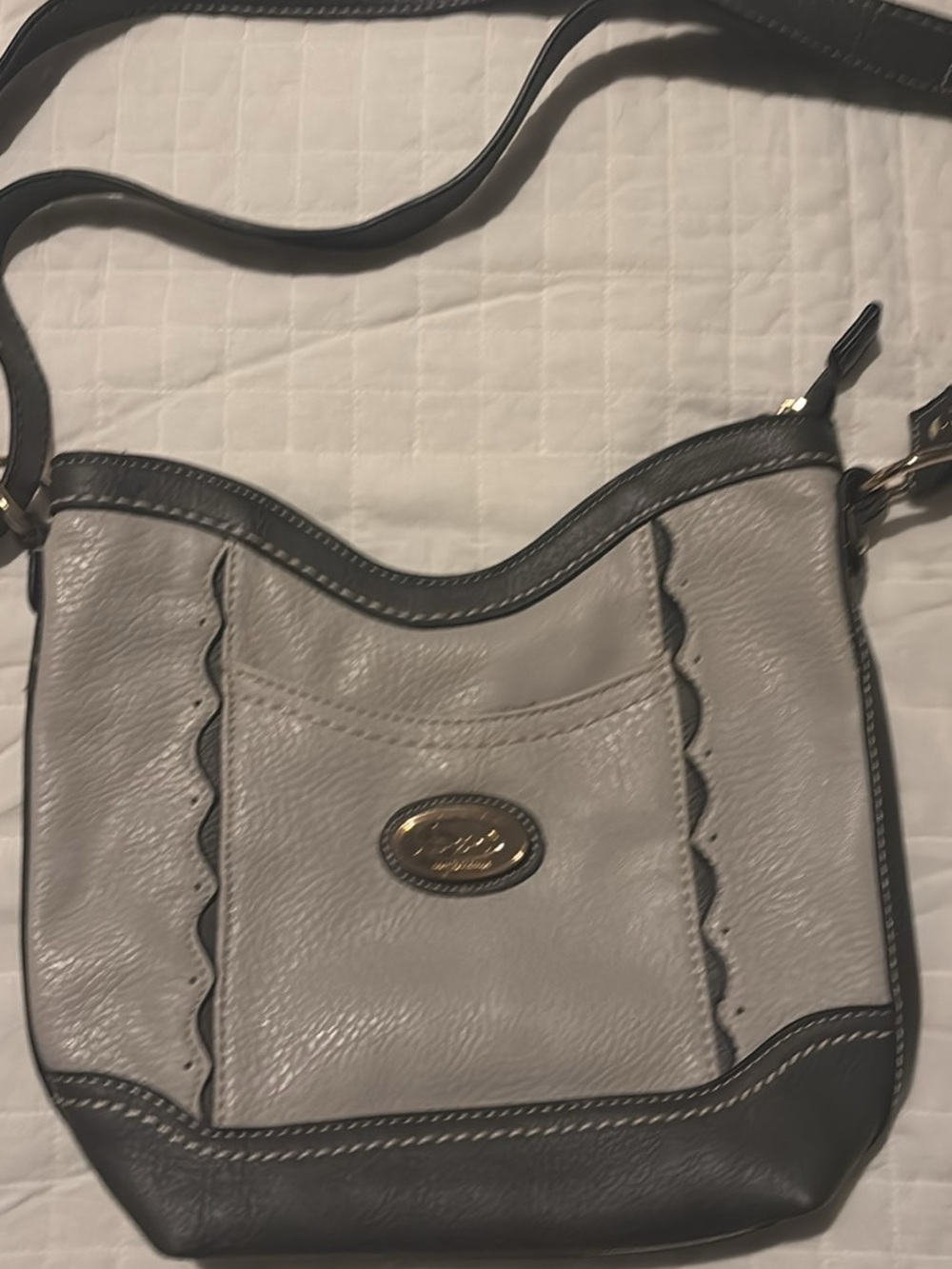 b.o.c. Gray and Black Scalloped Leather Crossbody
